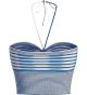 Women's Striped Tie Backless Halter Top Sleeveless Knitted Crop Cami Tank
