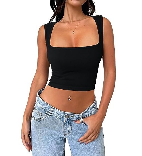 Women's Sexy Sleeveless Crop top Seamless Square Neck Trendy Tank top