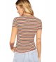 Women's Casual Multi Striped Ribbed Short Sleeve Solid Tee Knit Top