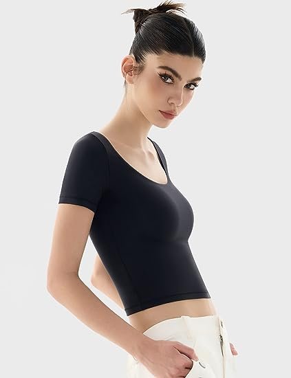 Women's Scoop Neck Short Sleeve T Shirt Slim Fit Sexy Tops