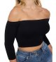 Women's Off Shoulder 3/4 Sleeve Top Tees Sexy Slim Fitted Ribbed Knit Crop Shirts