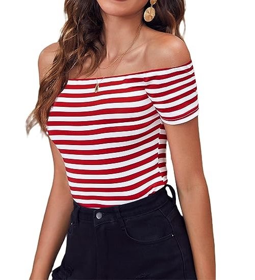 Women's Short Sleeve Fitted Off Shoulder Shirt  T-Shirt