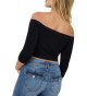 Women's Off Shoulder 3/4 Sleeve Top Tees Sexy Slim Fitted Ribbed Knit Crop Shirts