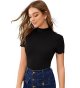 Women's Mock Neck Ribbed Knit Scallop Short Sleeve T Shirt Tops