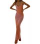 Women's Sexy Knit Skinny Sleeveless Spaghetti Strap Maxi Dress Backless Beach Dress