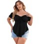 Women's Plus Size Off Shoulder Tie Front Short Sleeve Curved Hem T Shirt Tops