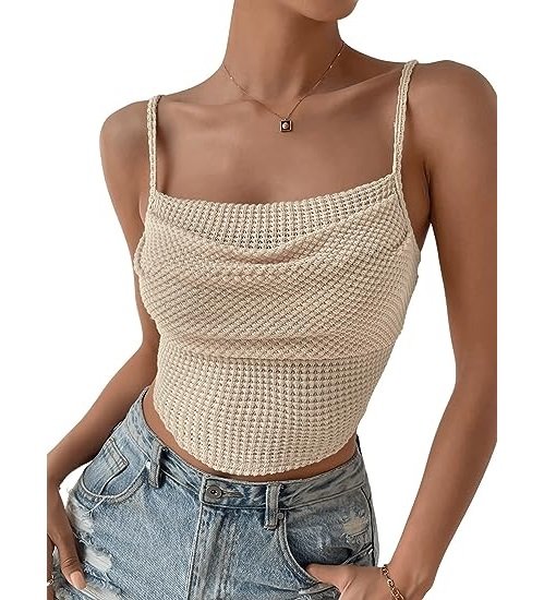 Women's Spaghetti Strap Draped Front Cami Crop Top Summer Camisole