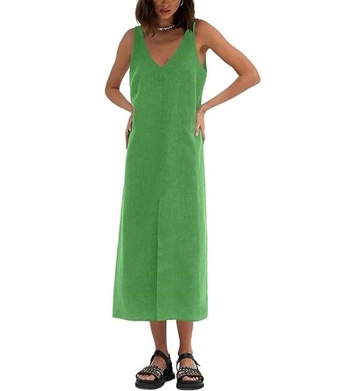 Women's Sleeveless V Neck Cami Maxi Dress Cover Up Split Front Long Dresses